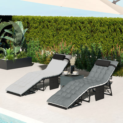 Outdoor Chaise Lounge Chair Set of 2, 5-Level Adjustable Folding Pool Lounge Chairs with Cushions