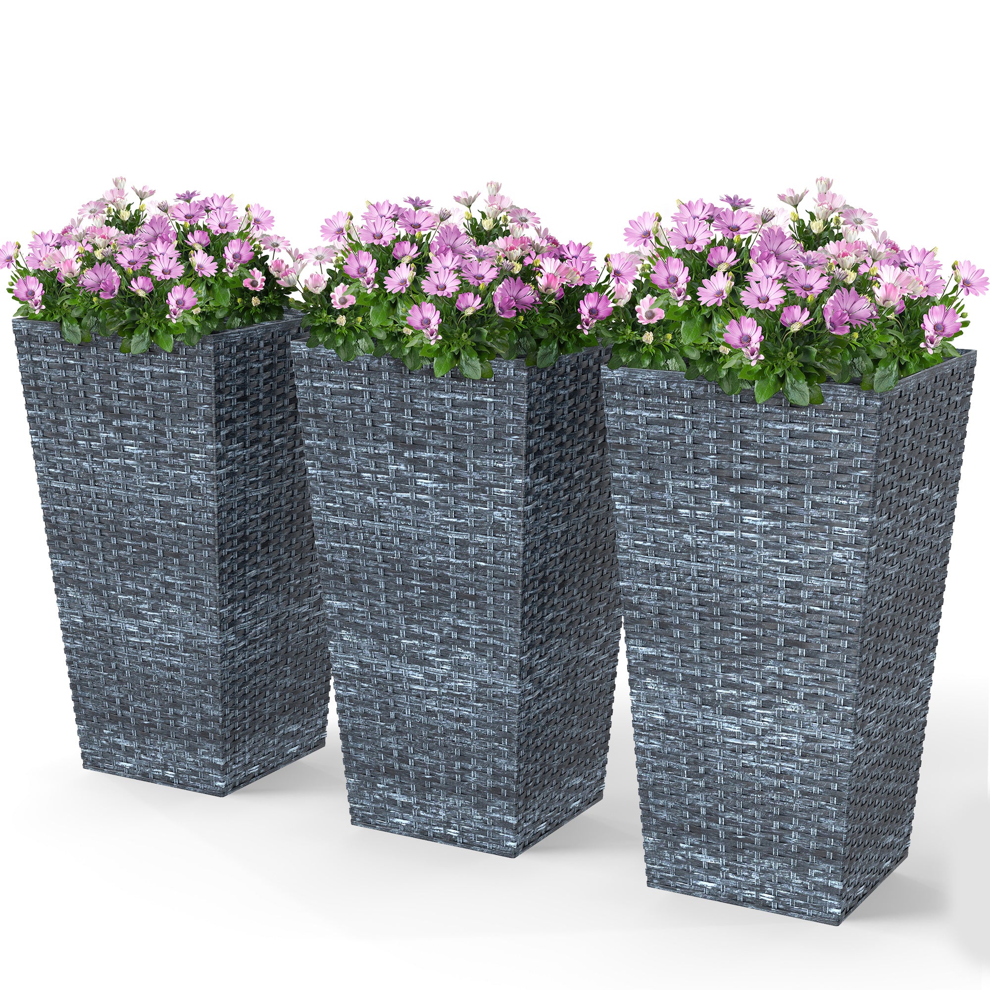 Set of 3 Tall Planters with Drainage Hole, 24" Outdoor Flower Plant Pots, Indoor Planters for Porch, Front Door, Entryway, Patio and Deck