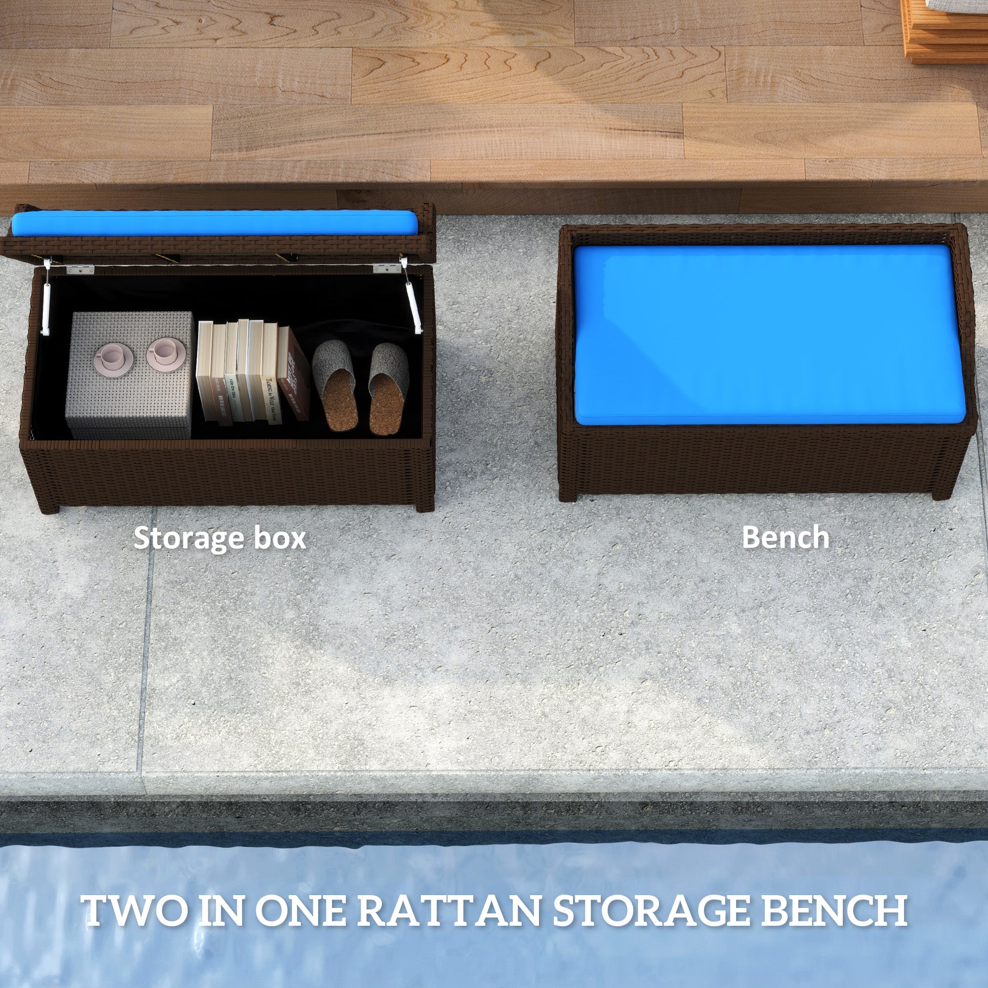 Outdoor Wicker Storage Bench with Storage & Cushion