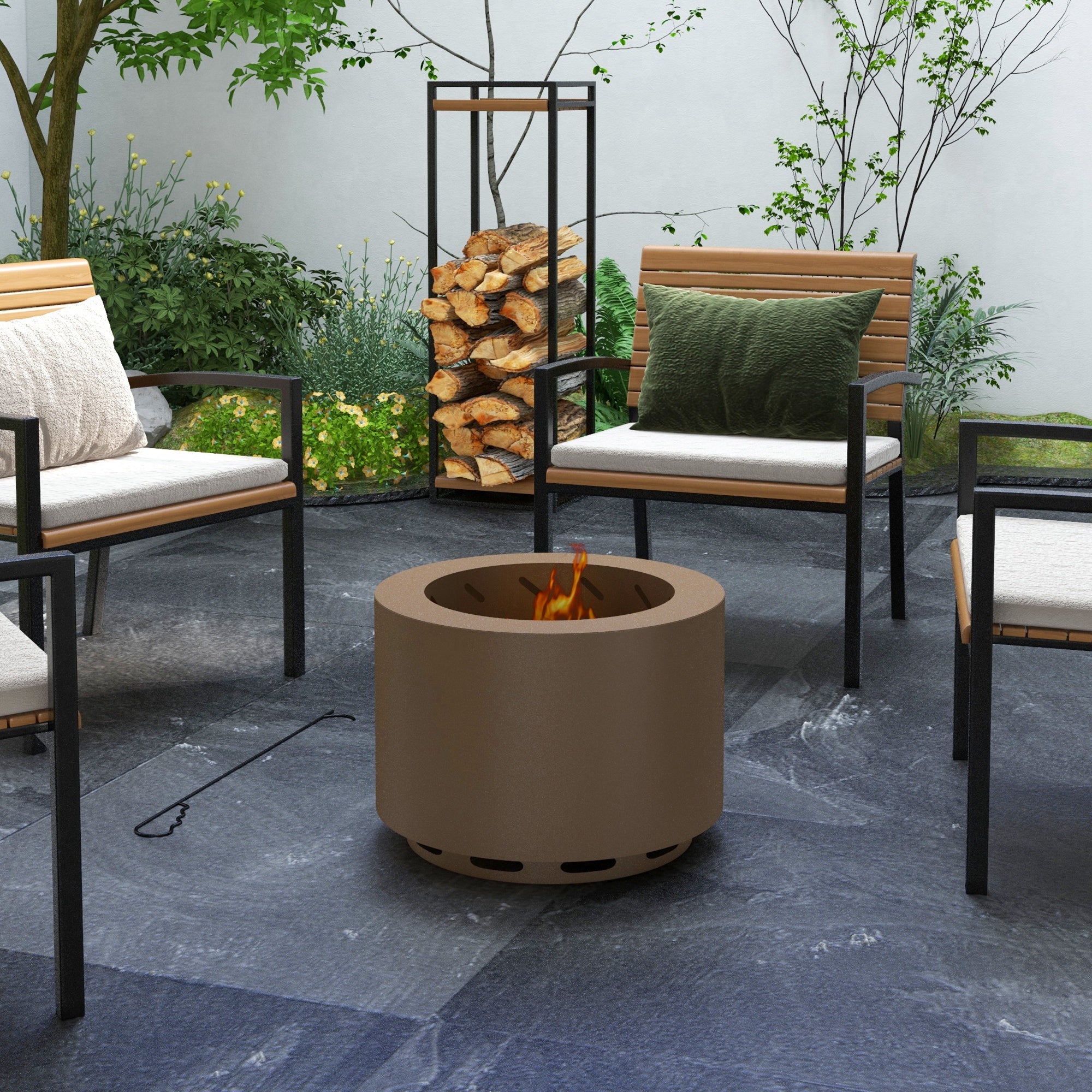 Smokeless Fire Pit, Portable Camping Bonfire Stove with Poker for Backyard Patio Picnic, Steel, Bronze