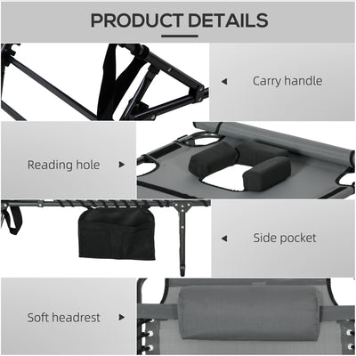 Folding Chaise Tanning Lounge Chair w/ 5-level Reclining Back, Reading Hole, Side Pocket, Headrest