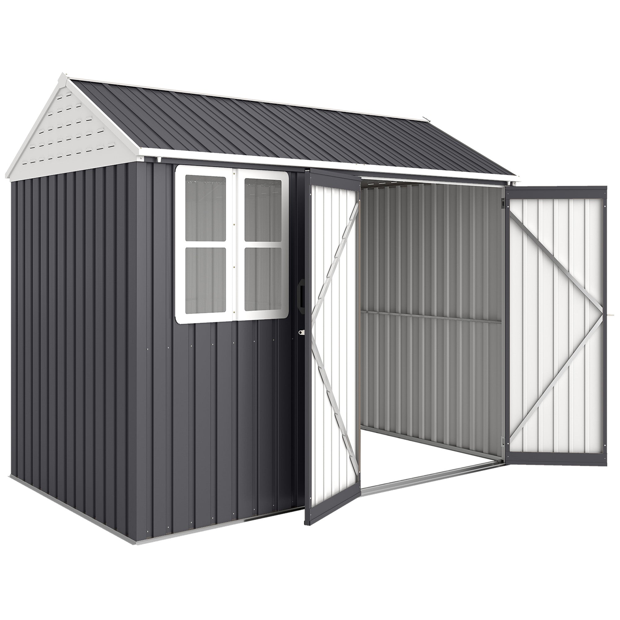 8' x 5.5' Metal Garden Storage Shed, Extra Large Outdoor Tool Storage House w/Lockable Doors, Window, Air Vents