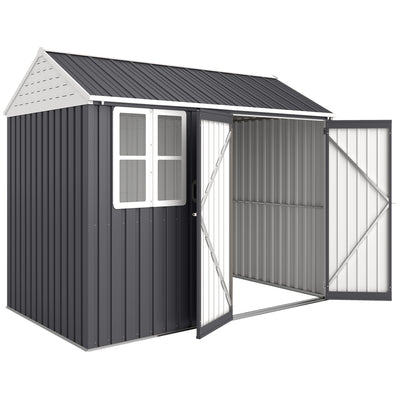 8' x 5.5' Metal Garden Storage Shed, Extra Large Outdoor Tool Storage House w/Lockable Doors, Window, Air Vents