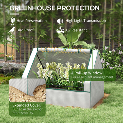 Raised Garden Bed, Outdoor Metal Planter Box with Mini Greenhouse, White and Brown