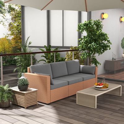 Patio Couch PE Wicker Deep Seating Outdoor Sofa with Removable Cushions, 3 Seater Rattan Sofa, Outdoor Furniture for Balcony, Deck, Garden and Poolside