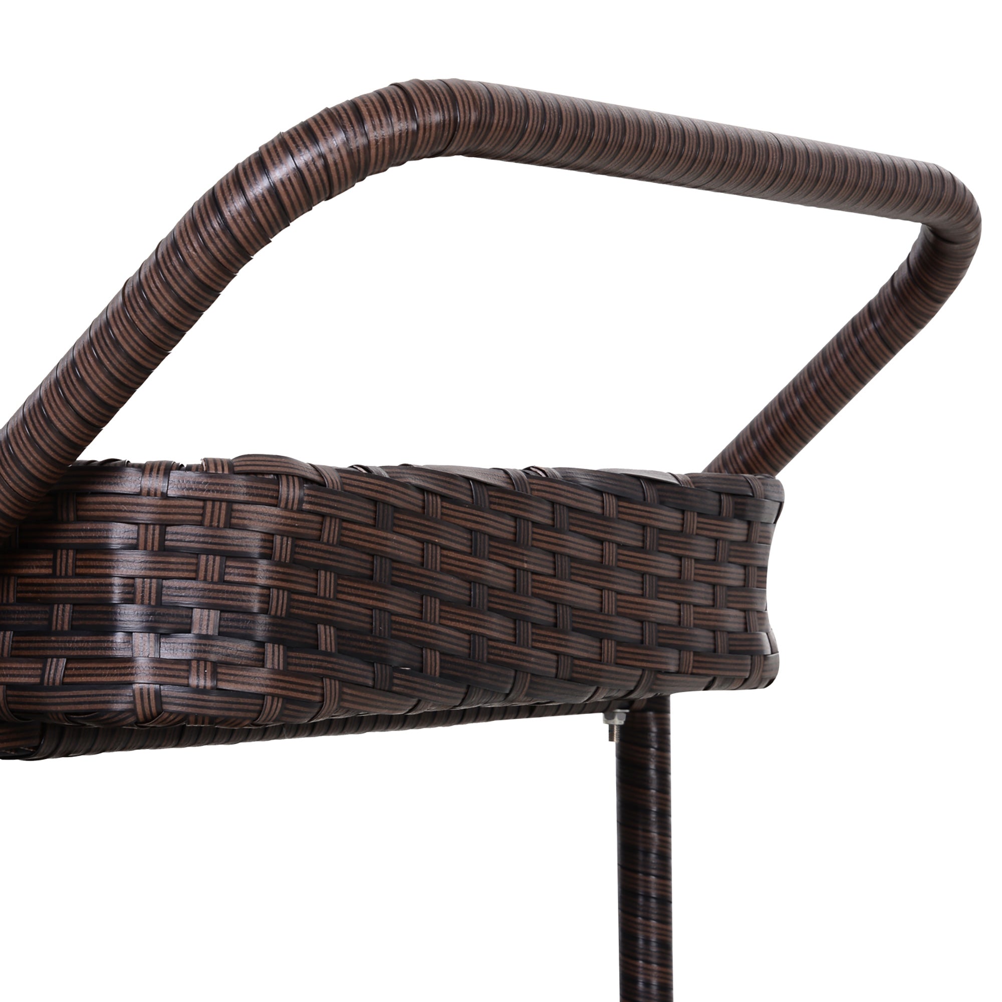 PE Rattan Outdoor Bar Table, Outdoor Kitchen Island with 2-Tier Shelf, Wheeled Patio Serving Cart with Brakes for Poolside, Garden, Brown