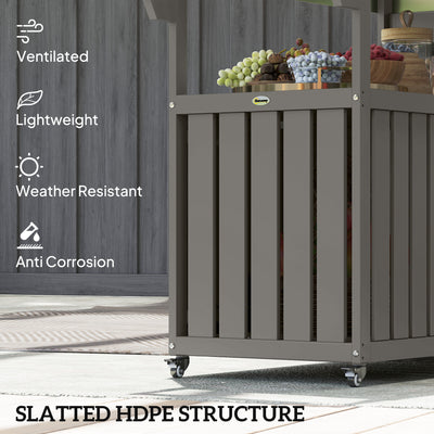 Outdoor Bar Cart with Storage, Stainless Steel Outdoor Bar Table Top, Wheeled HDPE Kitchen Island for Food Prep
