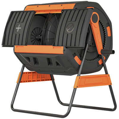 Compost Bin Outdoor, 53 Gal Dual Chamber Tumbling Composter with Adjustable Vents, BPA Free Tumbling Composter
