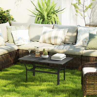 Outdoor Coffee Table with Slatted Tabletop, All-Weather Rectangle Metal Patio Coffee Table for Garden