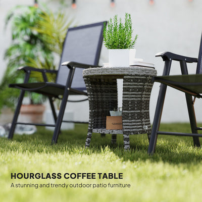 18" Wicker Outdoor Coffee Table, PE Rattan Patio Side Table with 2-Tier Storage, Composite Wood Top
