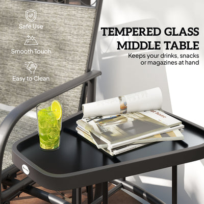 Outdoor Glider Chairs with Coffee Table, Patio 2-Seat Rocking Chair Swing with Breathable Sling for Backyard