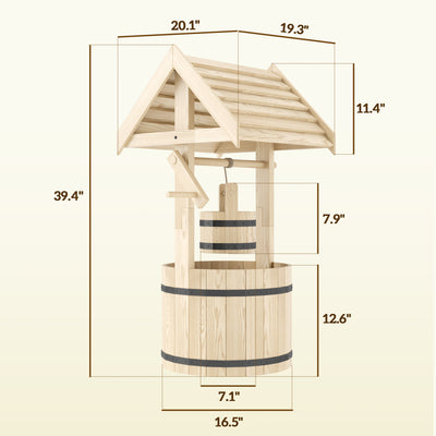 Wood Wishing Well for Outside with Hanging Bucket, Wishing Well Planter with Drain Hole for Garden Patio