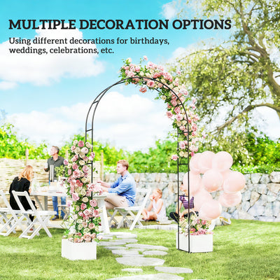 8 ft Steel Garden Arch, Garden Arbor Trellis with Large Base for Climbing Plants, Wedding Arch Stand, Black