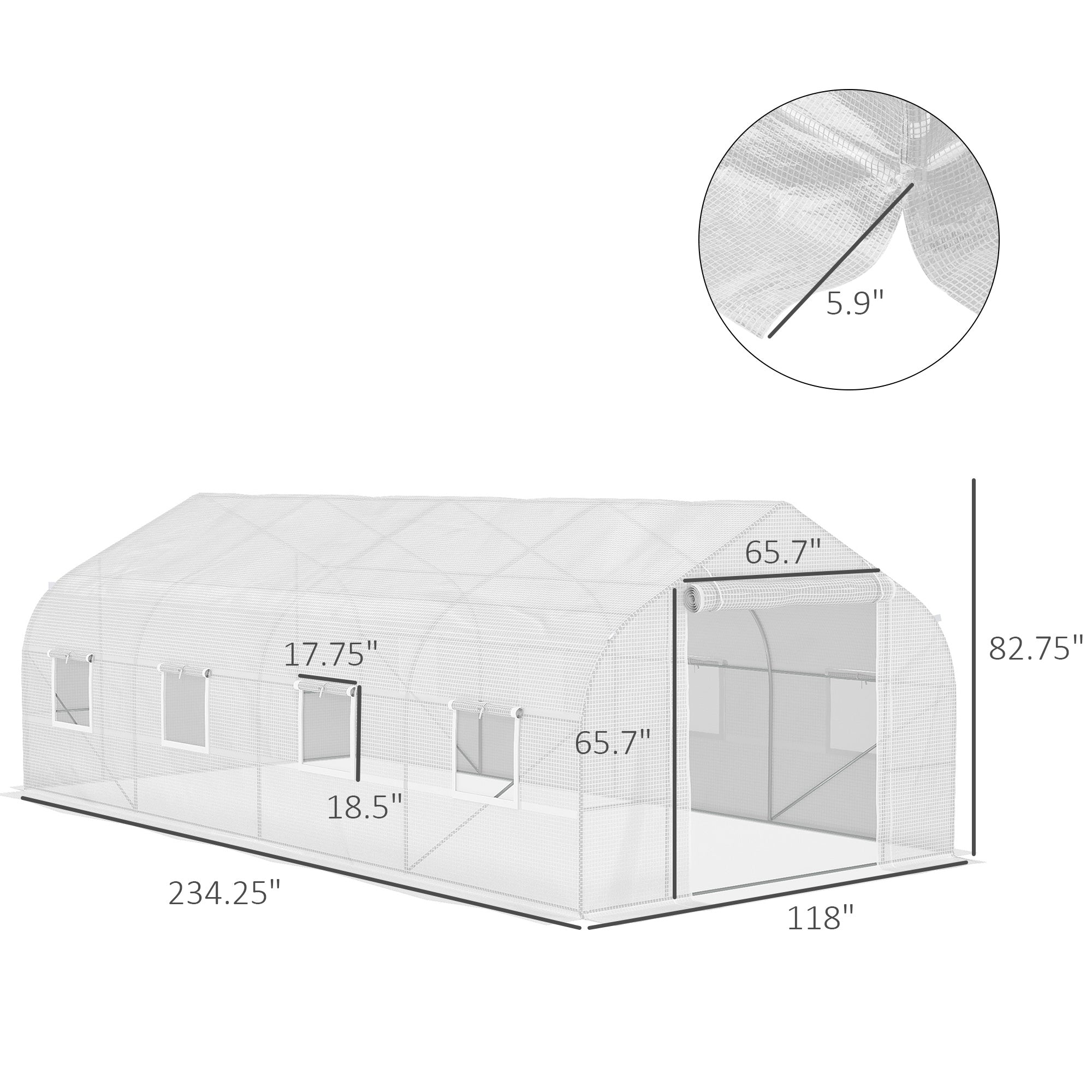 20' x 10' x 7' Walk-in Tunnel Greenhouse with Zippered Mesh Door and 8 Mesh Windows, Gardening Plant Hot House with Galvanized Steel Hoops