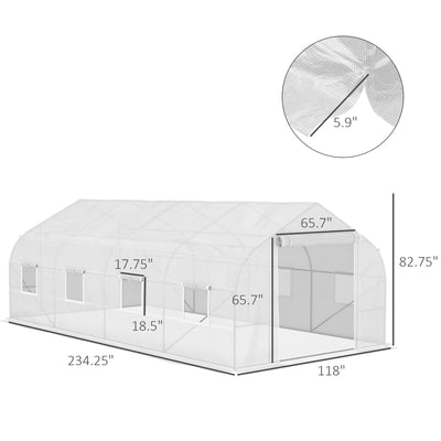 20' x 10' x 7' Walk-in Tunnel Greenhouse with Zippered Mesh Door and 8 Mesh Windows, Gardening Plant Hot House with Galvanized Steel Hoops