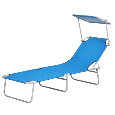 Outdoor Pool Chaise Lounge Chair, Folding Tanning Chair with Sun Shade