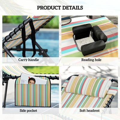 2 Piece Folding Chaise Lounge Pool Chairs with 5-level Reclining Back, Reading Hole, Side Pocket