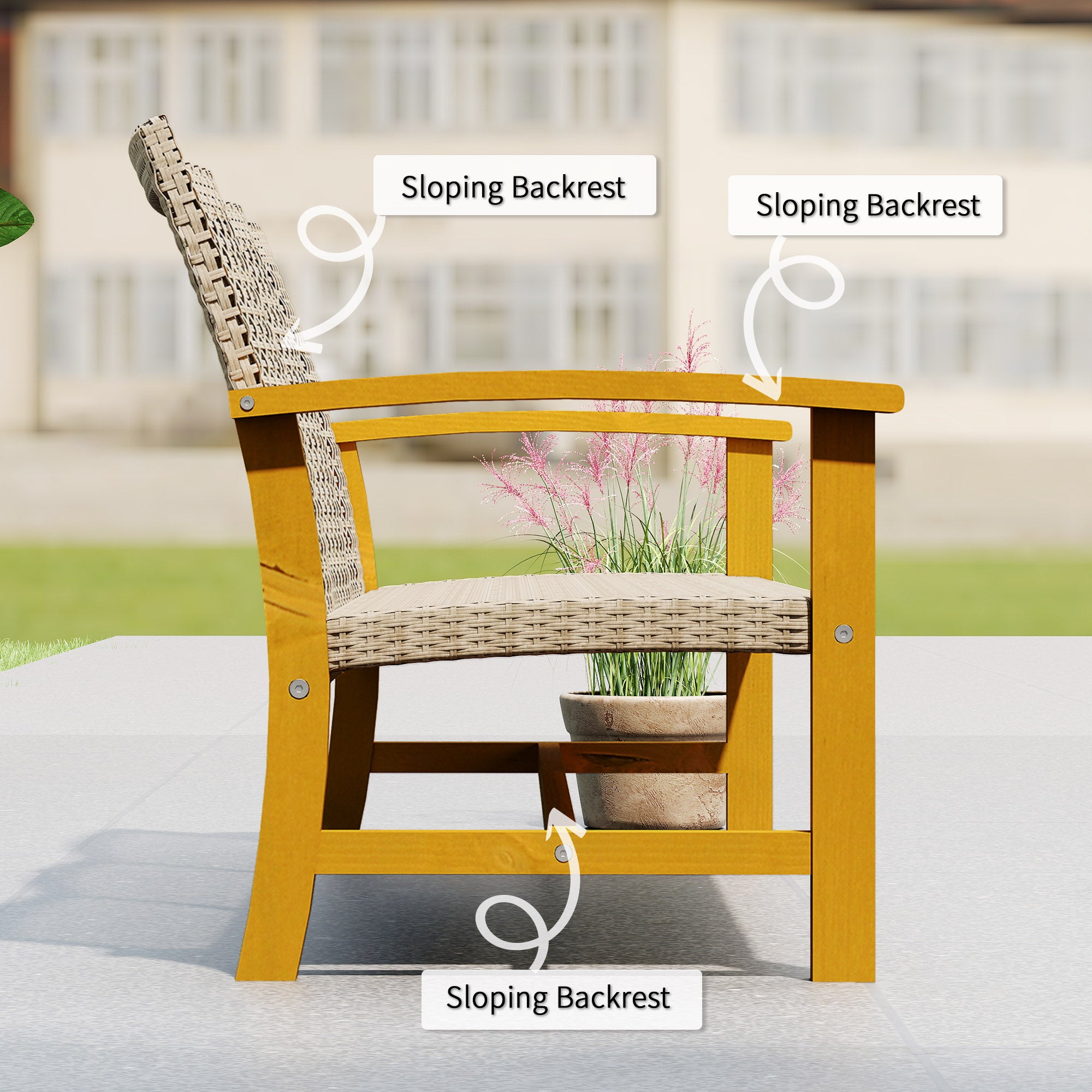 3-Seat Wicker Outdoor Couch Patio Sofa, Acacia Wood Patio Furniture with Steel Seat Armrests, 1000 LBS Capacity, Teak
