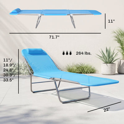 Folding Chaise Lounge Pool Chairs, Outdoor Sun Tanning Chairs with Pillow, Reclining Back, Steel Frame & Breathable Mesh for Beach, Yard, Patio, Blue