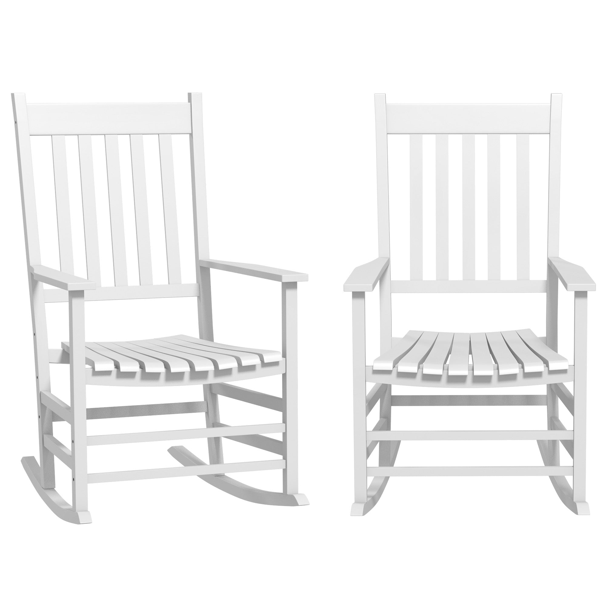 Outdoor Rocking Chair Set of 2, Patio Rocking Chair with Smooth Curves, High Density Wooden Rockers for Lawn Garden Porch, Supports Up to 350lbs