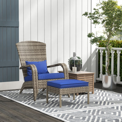 Wicker Adirondack Chair Fire Pit Chair w/ Ottoman & Cushions