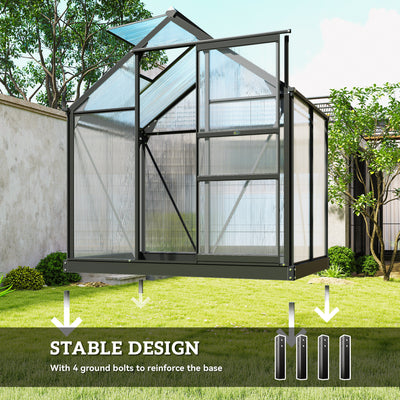 6' x 4' Greenhouse for Outdoors, Polycarbonate Greenhouse with Rain Gutter and Roof Vent, Aluminum Walk-in Green Houses for Outside for Patio Backyard Garden