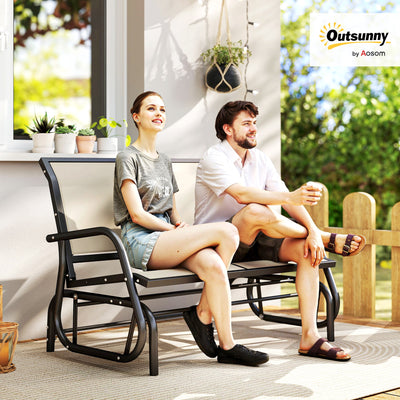 2-Person Outdoor Glider Bench, Patio Double Swing Rocking Chair Loveseat w/Powder Coated Steel Frame for Backyard Garden Porch