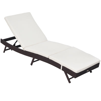 Patio Chaise Lounge, Pool Chair with 5 Position Adjustable Backrest & Cushion, Outdoor PE Rattan Wicker Sun Tanning Seat, 78.75" x 24.75" x 35", Brown