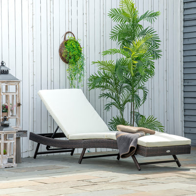 Patio Chaise Lounge, Pool Chair with 5 Position Adjustable Backrest & Cushion, Outdoor PE Rattan Wicker Sun Tanning Seat, 78.75" x 24.75" x 35", Brown