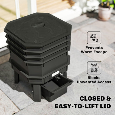 4-Tray Worm Composter Bin, 7.4 Gal Outdoor & Indoor Worm Composter for Recycling Food Waste