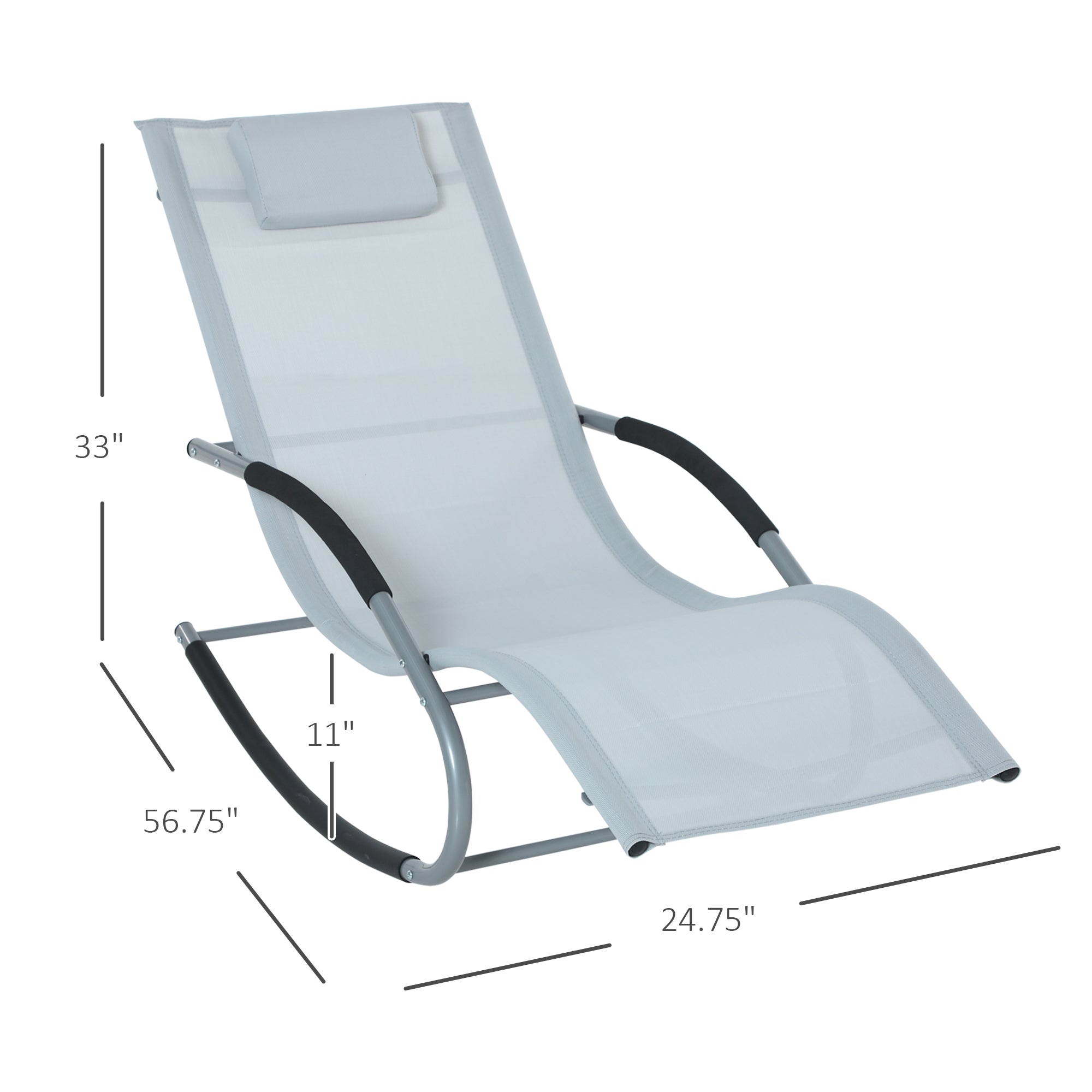 Zero Gravity Rocking Chair Outdoor Chaise Lounge Chair Recliner Rocker with Detachable Pillow and Weather-Fighting Fabric for Patio, Deck, Pool