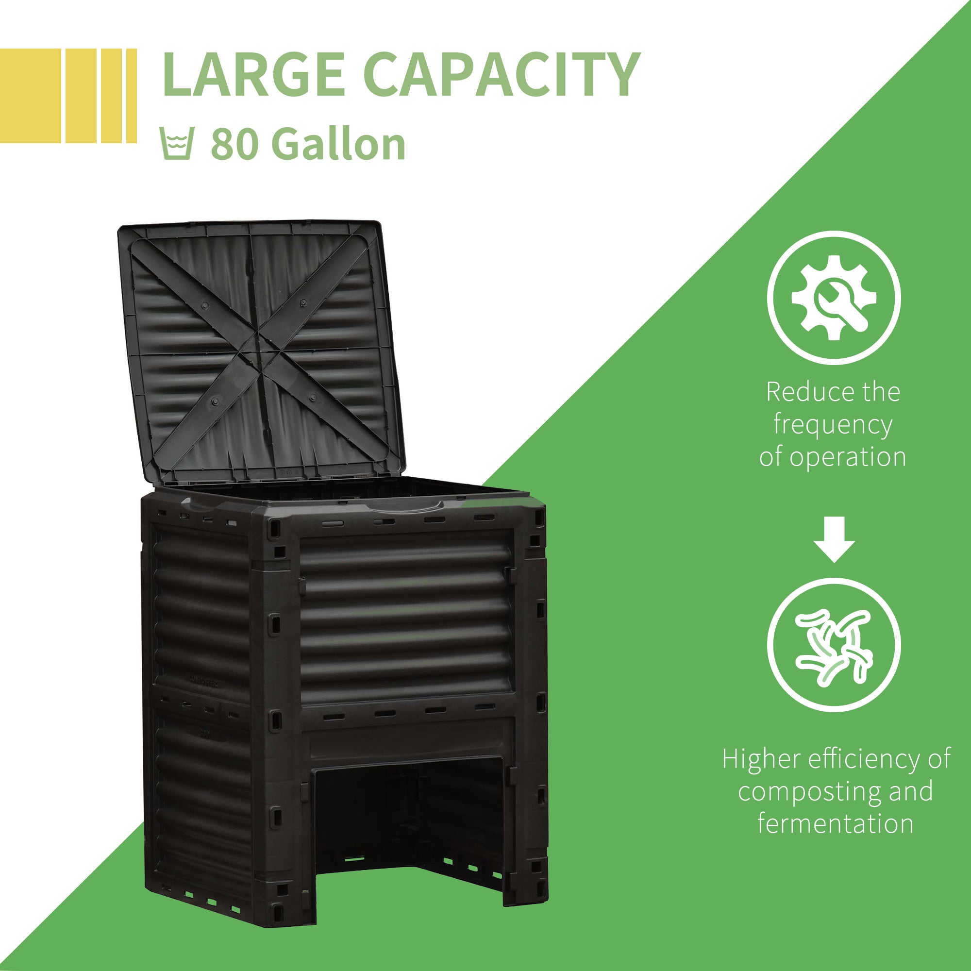 Garden Compost Bin 80 Gallon Outdoor Large Capacity Composter Fast Create Fertile Soil Aerating Box, Easy Assembly