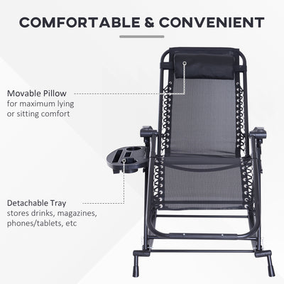 Outdoor Rocking Chairs, Foldable Reclining Zero Gravity Lounge Rocker with Pillow, Cup & Phone Holder, Combo Design with Folding Legs