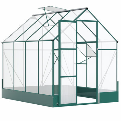 8' x 6' Greenhouse for Outdoors, Polycarbonate Greenhouse with Roof Vent and Rain Gutter, Aluminum Walk-in Green House for Outside for Patio Backyard Garden, Green