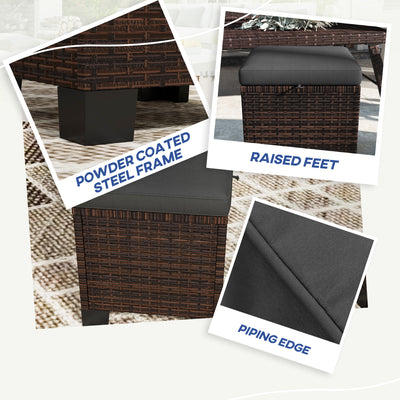 2 Piece Wicker Outdoor Ottomans with Cushions, Rattan Ottoman Footrest and Side Table for Patio, Yard, Poolside
