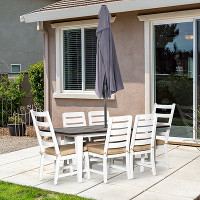Patio Dining Set for 6, Outdoor Furniture Set with a Table & Chairs, Cushions, Umbrella Hole for Garden, Backyard, or Poolside, Beige