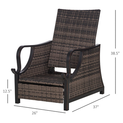 Outdoor Recliner Chair with Cushion, Rust-Resistant Aluminum Frames PE Wicker Patio Lounge Chaise Chair with Adjustable Reclining Backrest and Footrest, Pillow, Dark Blue
