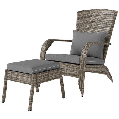 Wicker Adirondack Chair Fire Pit Chair w/ Ottoman & Cushions