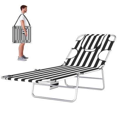 Tanning Chair with Face Hole, 5-Level Adjustable Outdoor Chaise Lounge Chair with Pillow for Beach, Pool