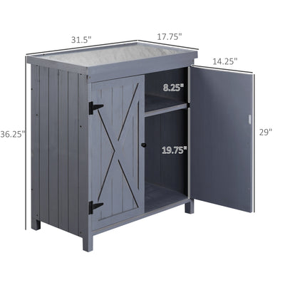 Outdoor Storage Cabinet, Outdoor Tool Shed with Galvanized Top and Two Shelves for Yard Tools or Pool Accessories