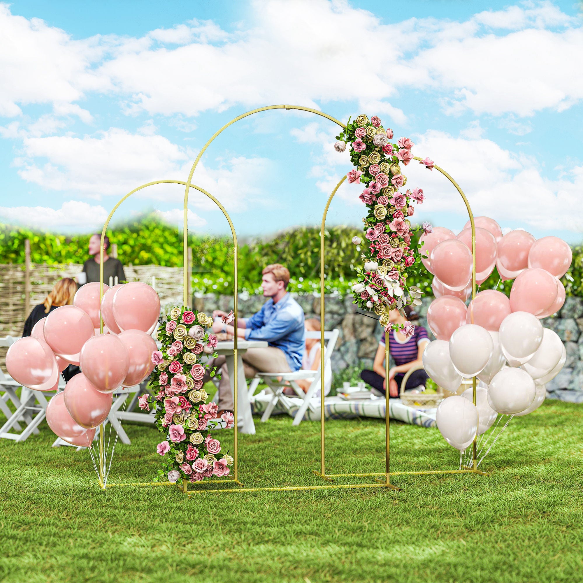 Metal Arch Backdrop Stand Set of 3, 7/6.5/6 ft Wedding Arch Frame, Balloon Backdrop Arch Stand Set for Birthday Party, Bridal Shower, Graduation, Ceremony, Banquet Decorations
