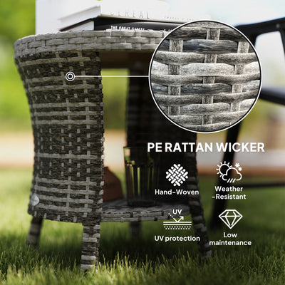 18" Wicker Outdoor Coffee Table, PE Rattan Patio Side Table with 2-Tier Storage, Composite Wood Top