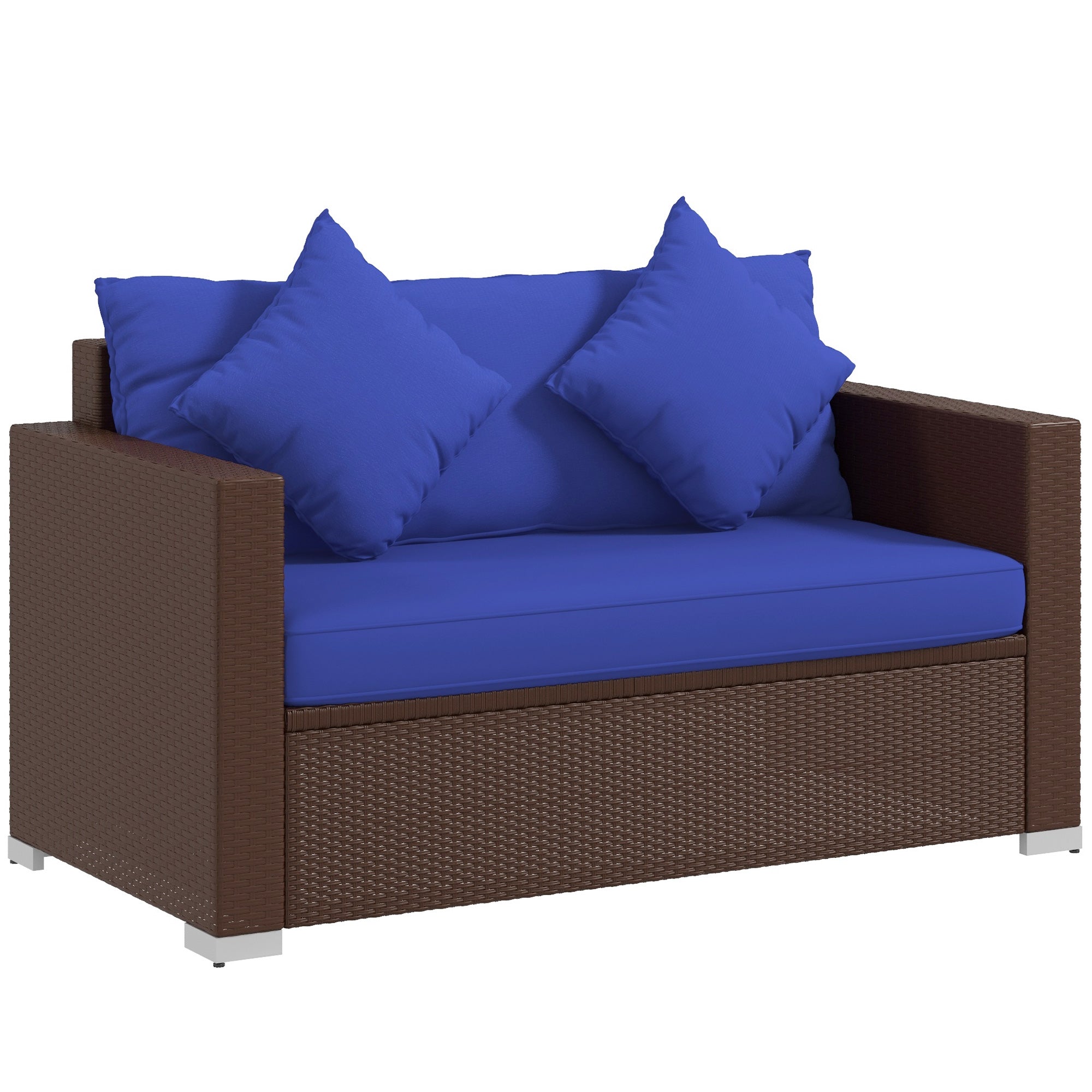 Outdoor Wicker Loveseat, Patio Furniture Couch with Cushions, 2 Seats PE Rattan Sofa, 2 Throw Pillows