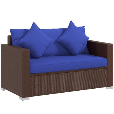Outdoor Wicker Loveseat, Patio Furniture Couch with Cushions, 2 Seats PE Rattan Sofa, 2 Throw Pillows