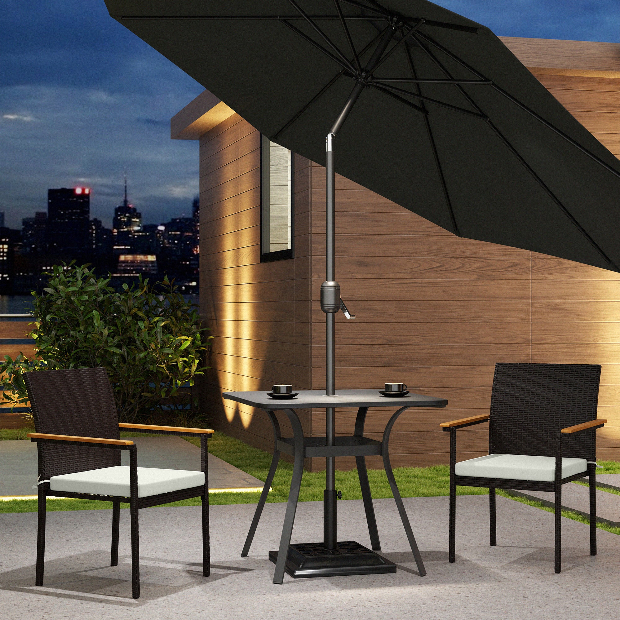 Stackable Patio Wicker Dining Chair Set of 2 with Cushions, Backrest, Armrests for Deck, Garden