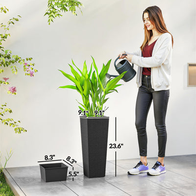 23.6 Inch Tall Planters for Outdoor Plants, Set of 2 Plastic Flower Pots with Drainage Holes