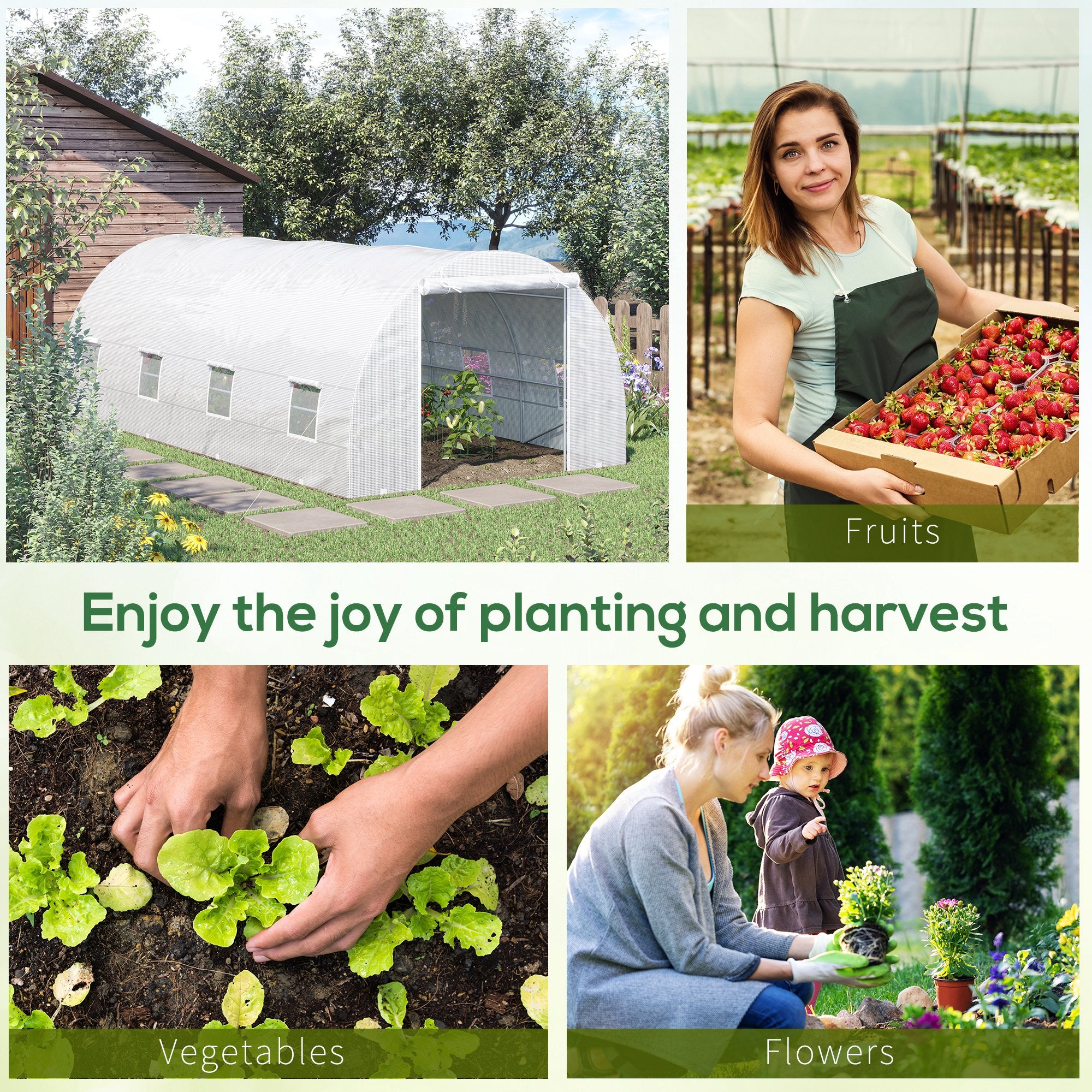20' x 10' x 7' Walk-In Tunnel Greenhouse with Zippered Door & 8 Mesh Windows, Large Garden Green House Kit, Galvanized Steel Frame