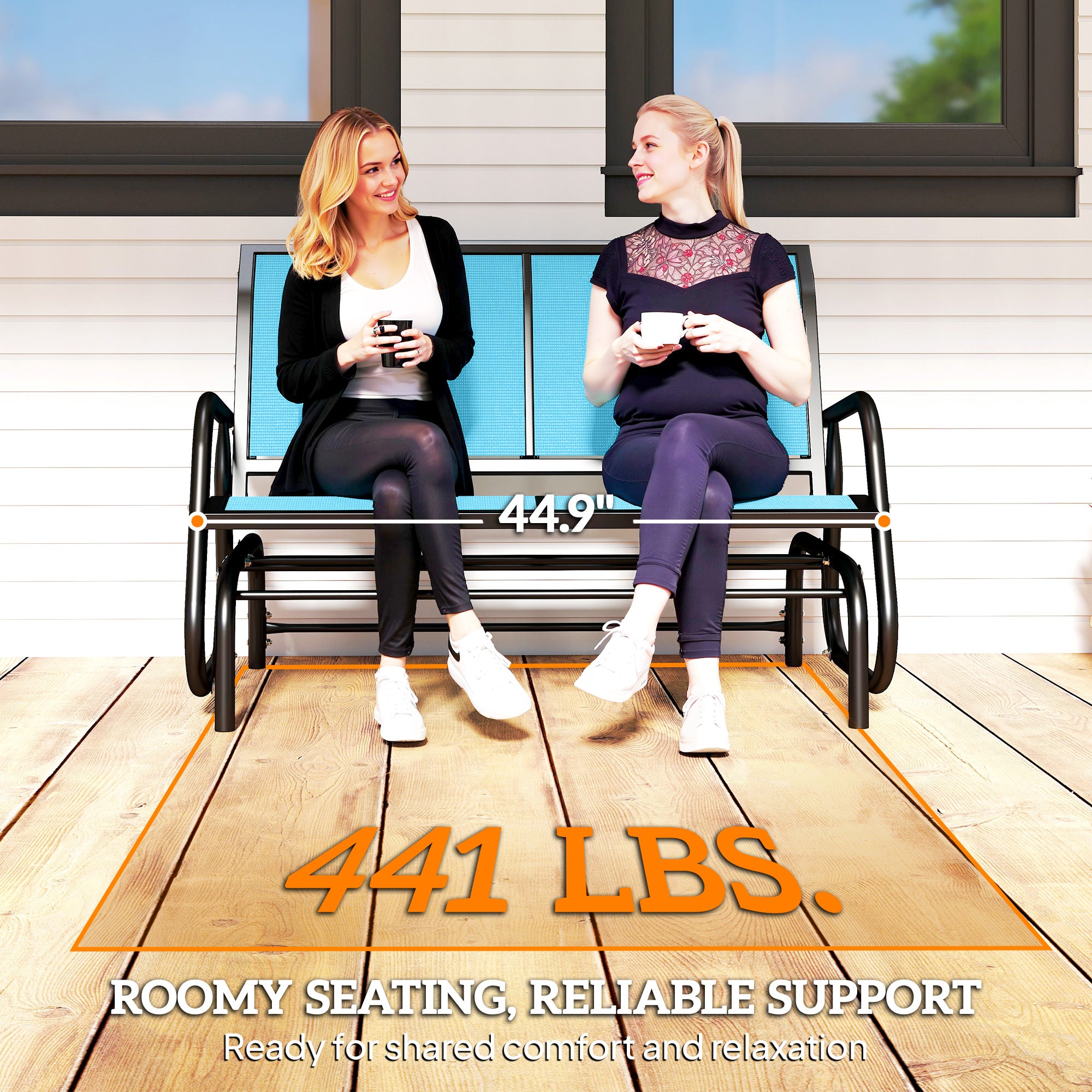 2-Person Outdoor Glider Bench, Patio Double Swing Rocking Chair Loveseat w/Powder Coated Steel Frame for Backyard Garden Porch
