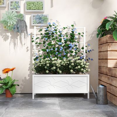 Outdoor Planter Box Galvanized Raised Garden Bed with Trellis for Climbing Vines, 35.4" x 15.7" x 47.2"