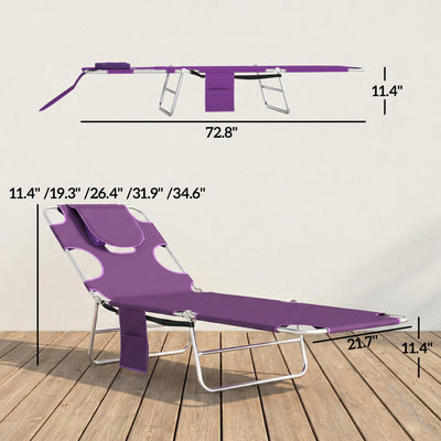 Tanning Chair with Face Hole, 5-Level Adjustable Outdoor Chaise Lounge Chair with Pillow for Beach, Pool